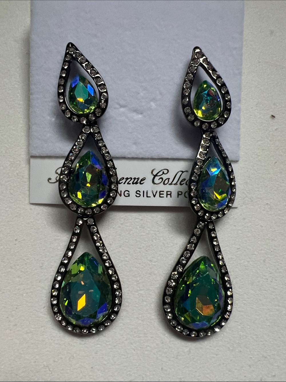 Aurora Teardrop Drop Earrings - Green Multicolor Sparkle